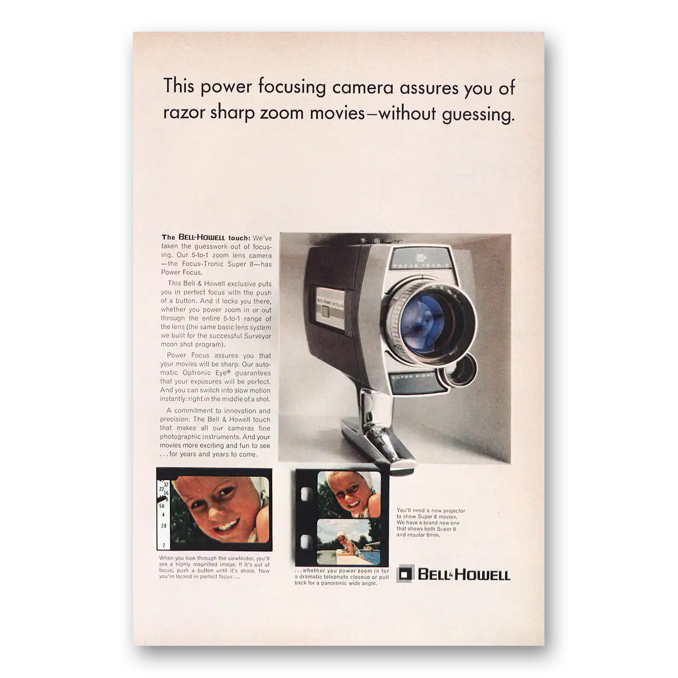 1966 Bell & Howell Power Focusing Camera Razor Sharp Vintage Magazine Print Ad