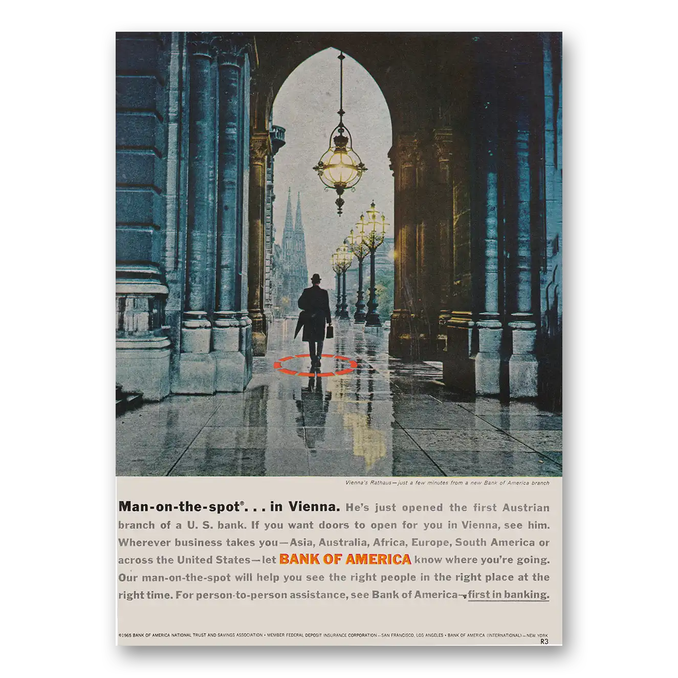 1966 Bank of America Man On the Spot in Vienna Vintage Magazine Print Ad