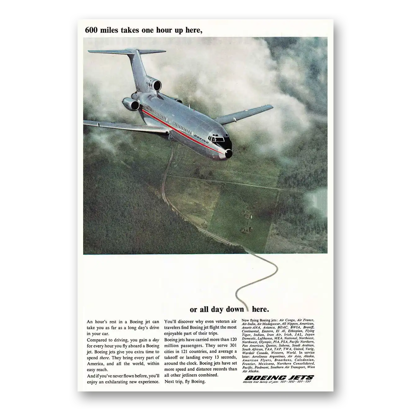 1966 Boeing Jets 600 Miles Takes One Hour Up Here Vintage Magazine Print Ad