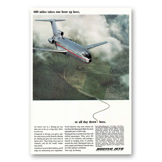 1966 Boeing Jets 600 Miles Takes One Hour Up Here Vintage Magazine Print Ad