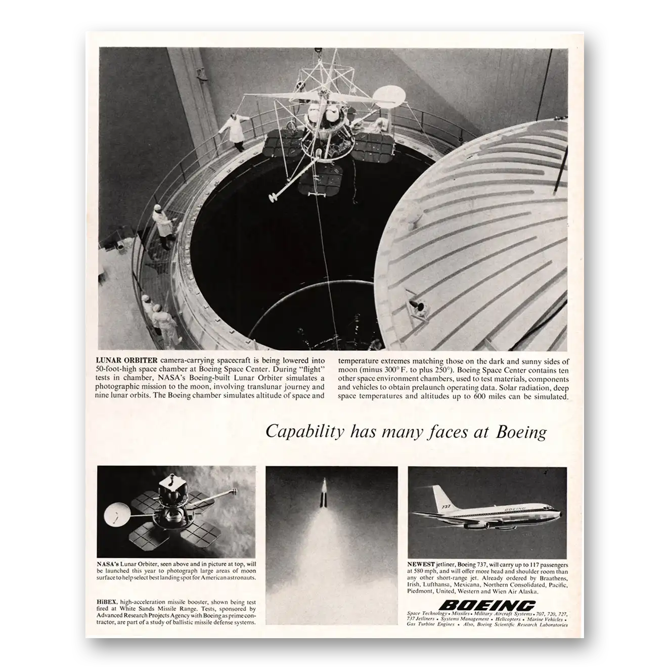 1966 Boeing Lunar Orbiter Capability Has Many Faces Vintage Magazine Print Ad