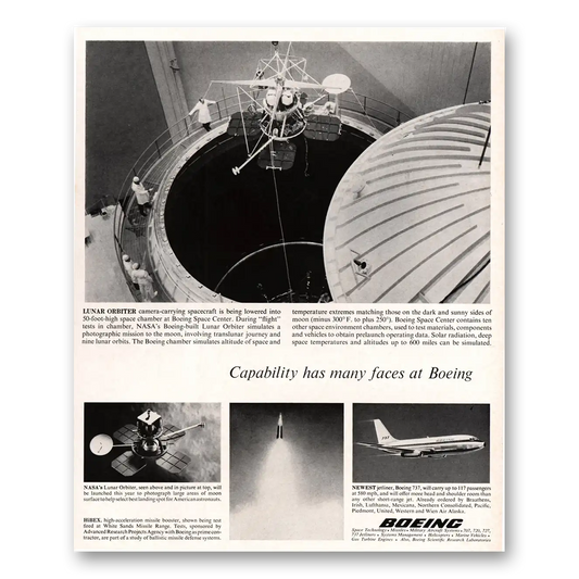 1966 Boeing Lunar Orbiter Capability Has Many Faces Vintage Magazine Print Ad