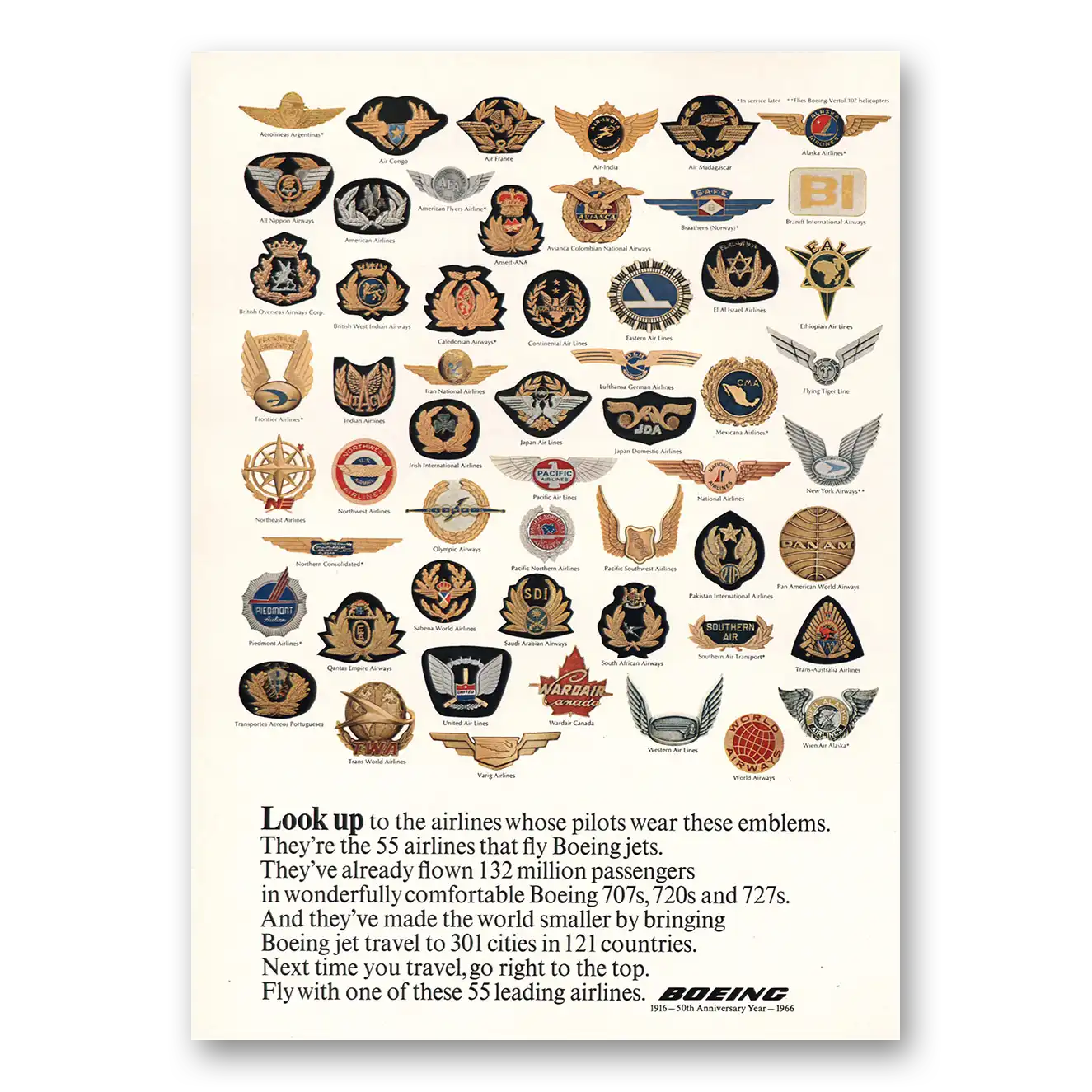 1966 Boeing Airlines Whose Pilot Wear These Emblems Vintage Magazine Print Ad