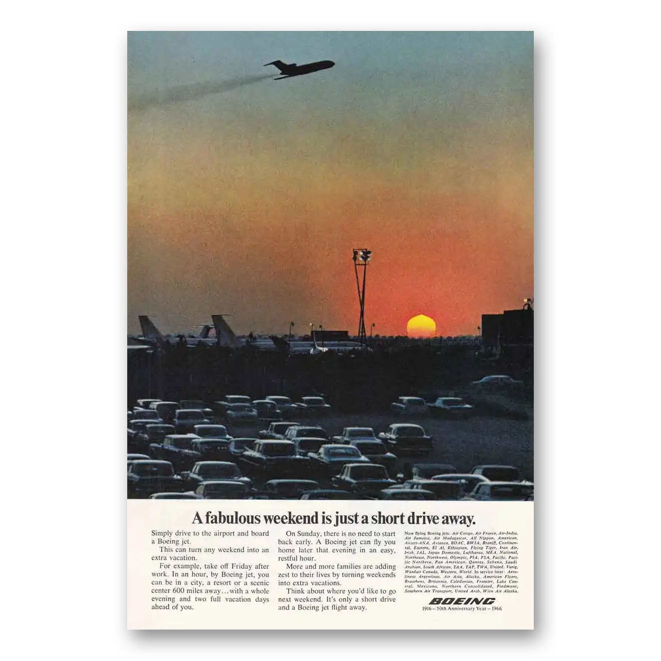 1966 Boeing Fabulous Weekend Just a Short Drive Away Vintage Magazine Print Ad