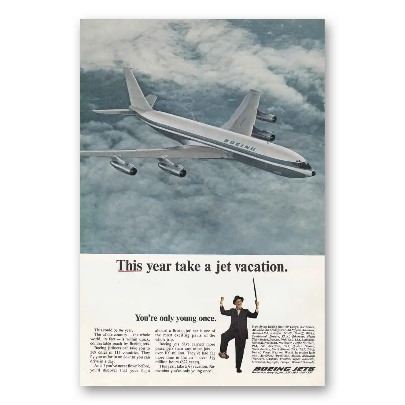 1966 Boeing Jets Take a Jet Vacation Vintage Magazine Print Ad