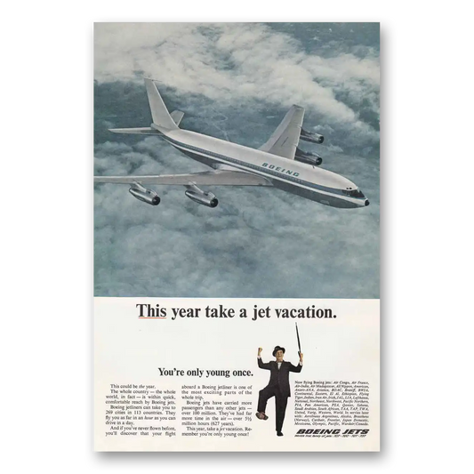 1966 Boeing Jets Take a Jet Vacation Vintage Magazine Print Ad