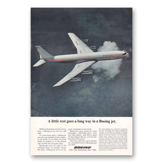 1966 Boeing Jetliners Little Rest Goes a Long Way Vintage Magazine Print Ad