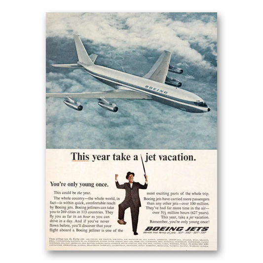 1966 Boeing Jets This Year Take a Jet Vacation You're Only Young Once Vintage Magazine Print Ad