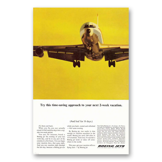 1966 Boeing Jets Time Saving Approach 2 Week Vacation Vintage Magazine Print Ad