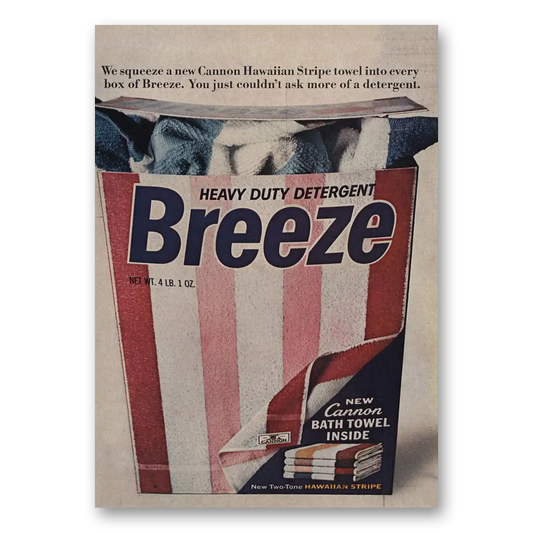 1966 Breeze Detergent Cannon Hawaiian Stripe Towel Vintage Magazine Print Ad