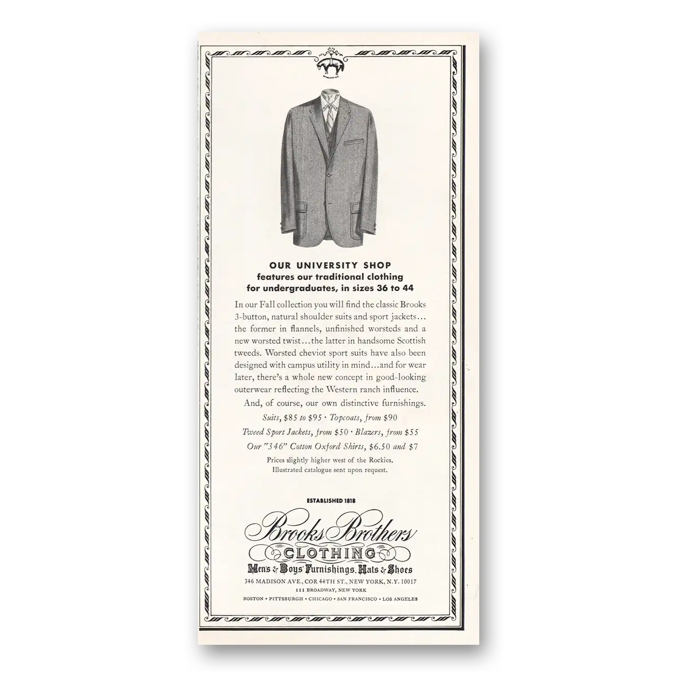 1966 Brooks Brothers University Shop Vintage Magazine Print Ad