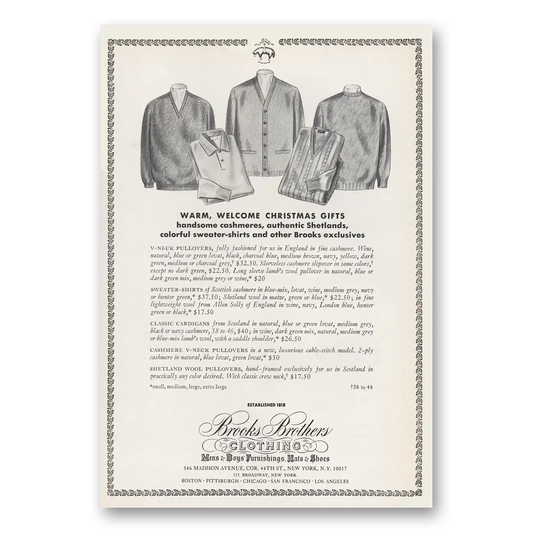 1966 Brooks Brothers Warm Welcome Christmas Gifts Vintage Magazine Print Ad