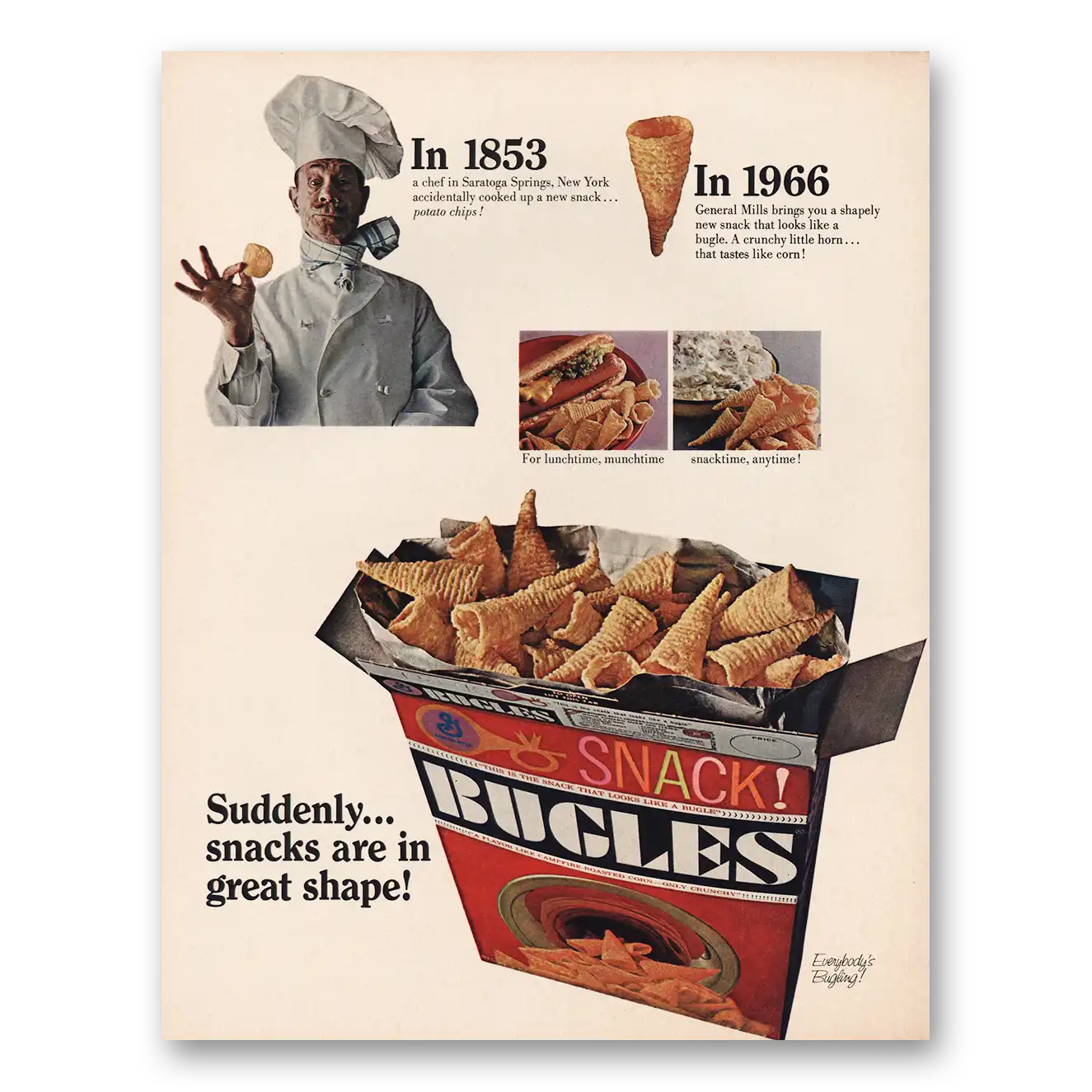 1966 Bugles Snacks Are In Great Shape Vintage Magazine Print Ad