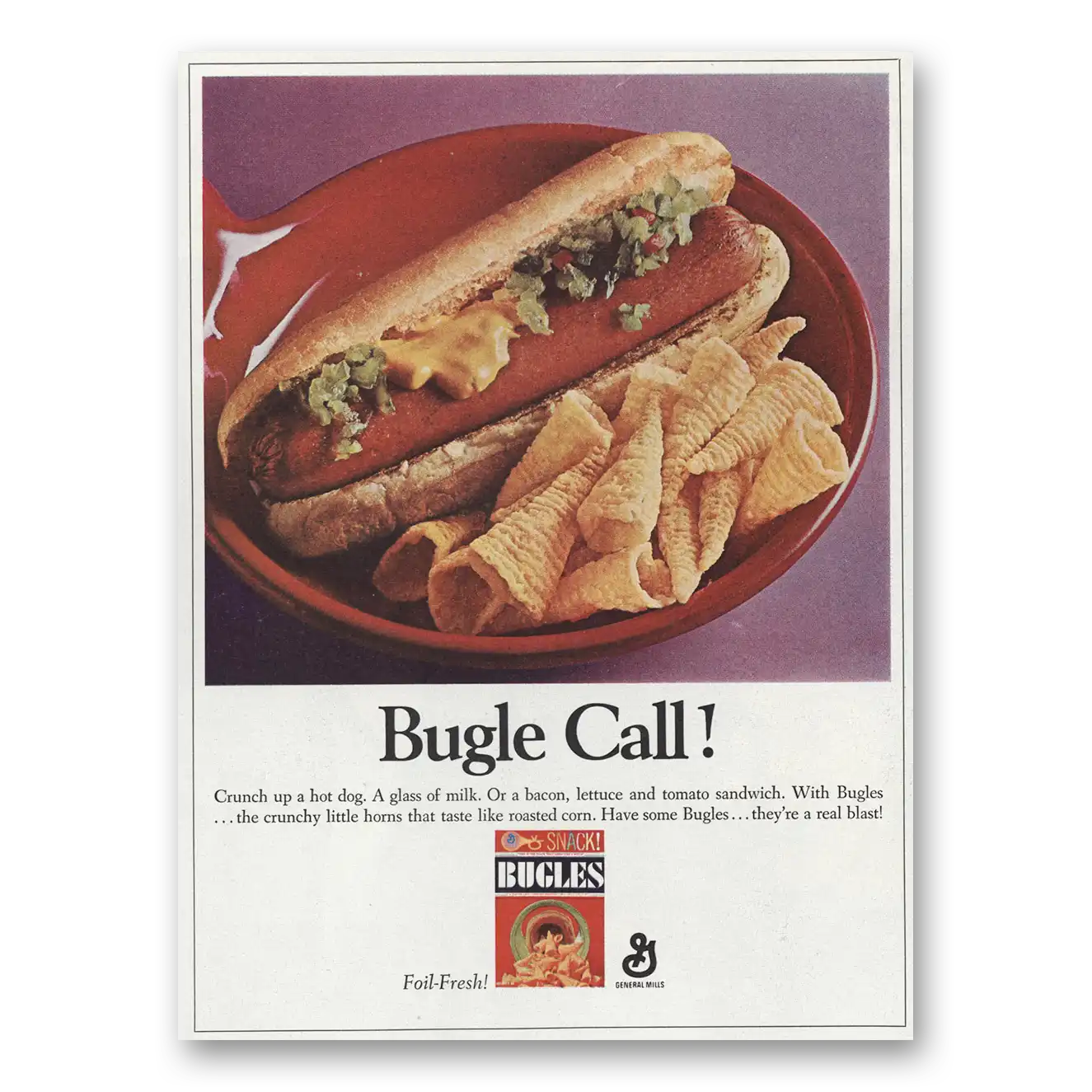 1966 Bugles Snacks Bugle Call Vintage Magazine Print Ad