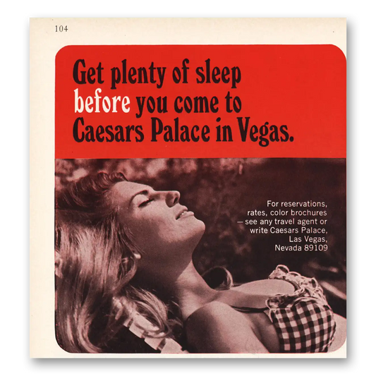 1967 Caesars Palace Get Plenty of Sleep Vintage Magazine Print Ad