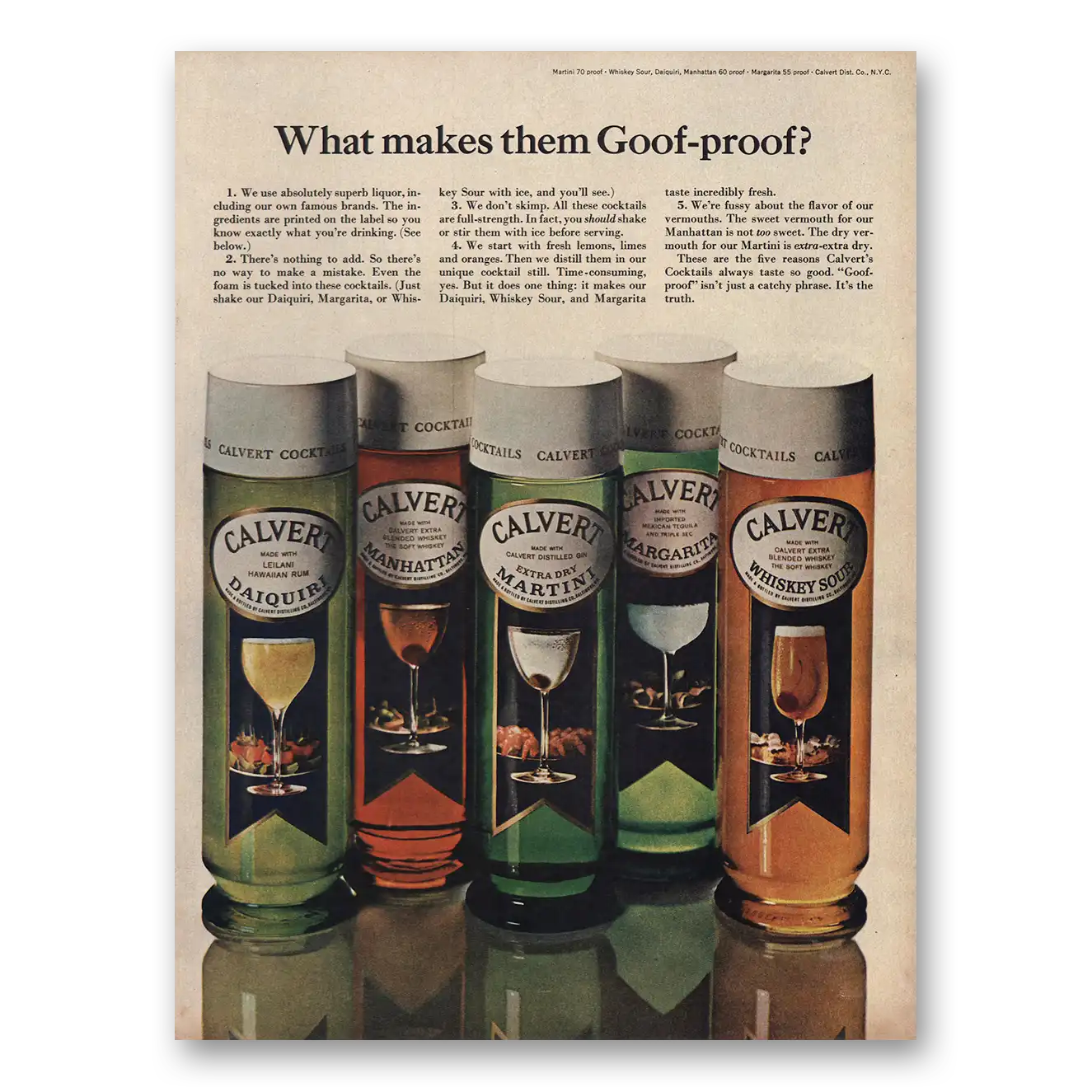 1966 Calvert Cocktails What Makes Them Goof Proof Vintage Magazine Print Ad