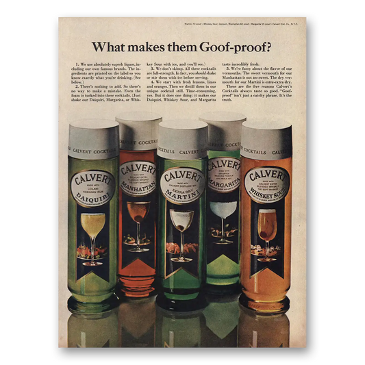 1966 Calvert Cocktails What Makes Them Goof Proof Vintage Magazine Print Ad