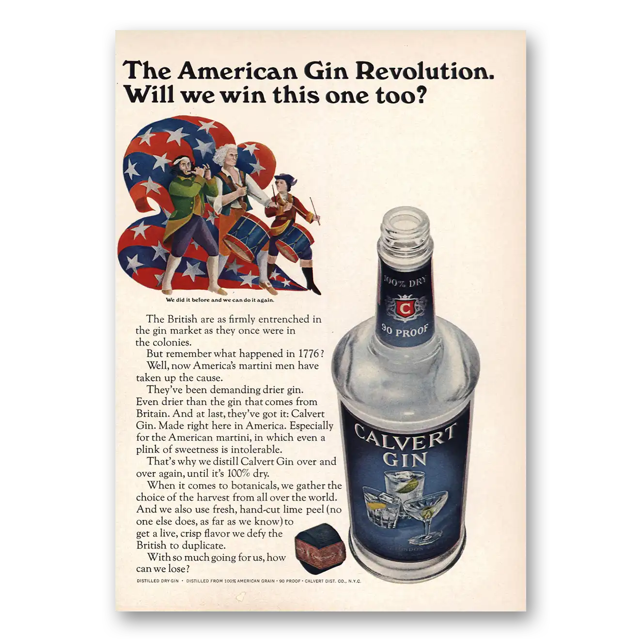 1966 Calvert Gin American Gin Revolution Vintage Magazine Print Ad