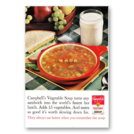 1966 Campbells Vegetable Soup Whoa Vintage Magazine Print Ad