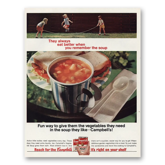 1966 Campbells Vegetable Soup They Always Eat Better Vintage Magazine Print Ad