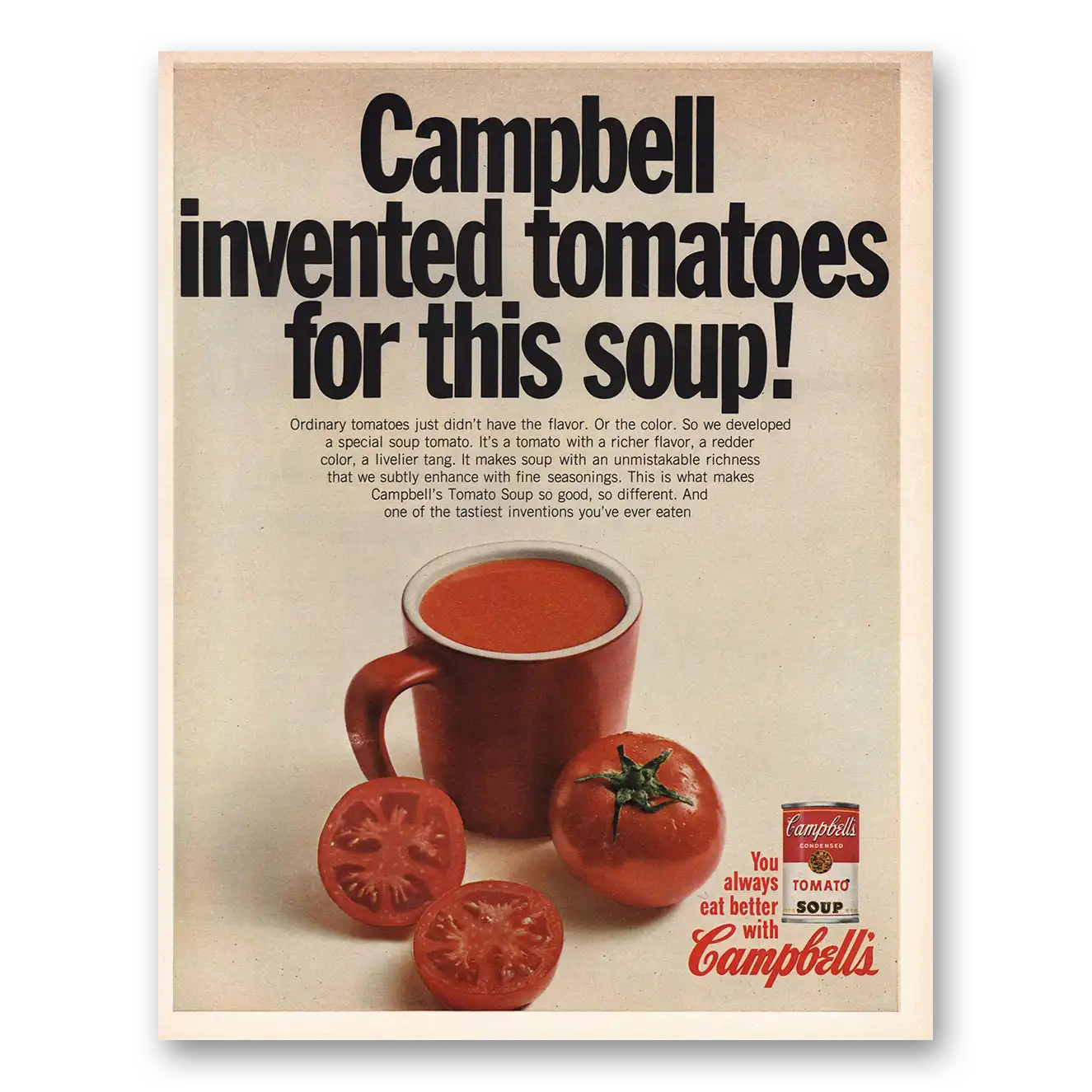 1966 Campbells Soup Invented Tomatoes for This Soup Vintage Magazine Print Ad