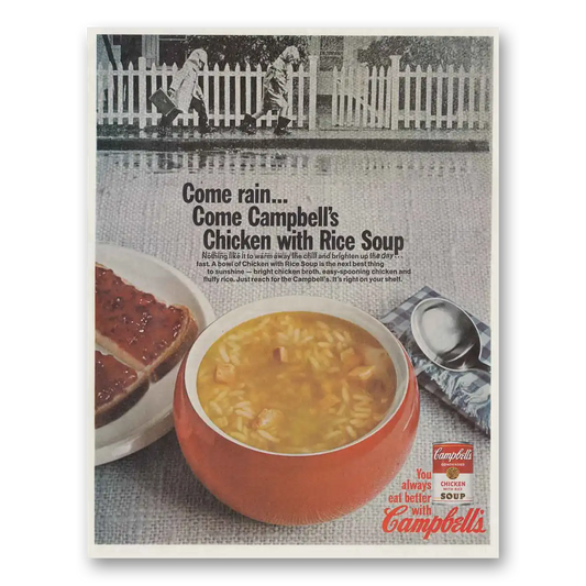 1966 Campbells Chicken with Rice Soup Come Rain Vintage Magazine Print Ad