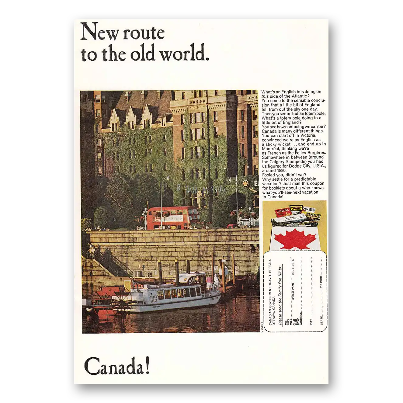 1966 Canada New Route to the Old World Vintage Magazine Print Ad