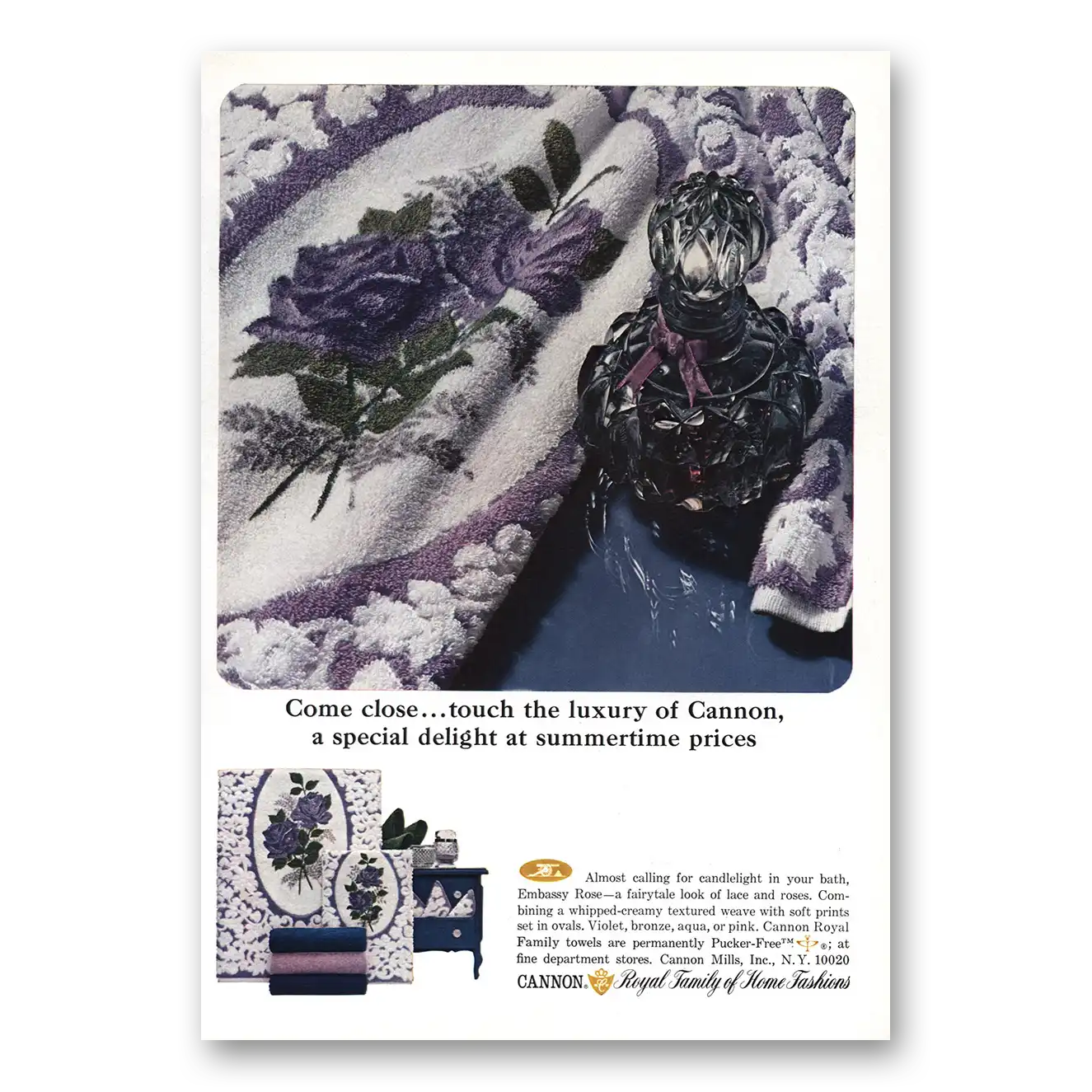 1966 Cannon Mills Come Close Touch the Luxury Vintage Magazine Print Ad