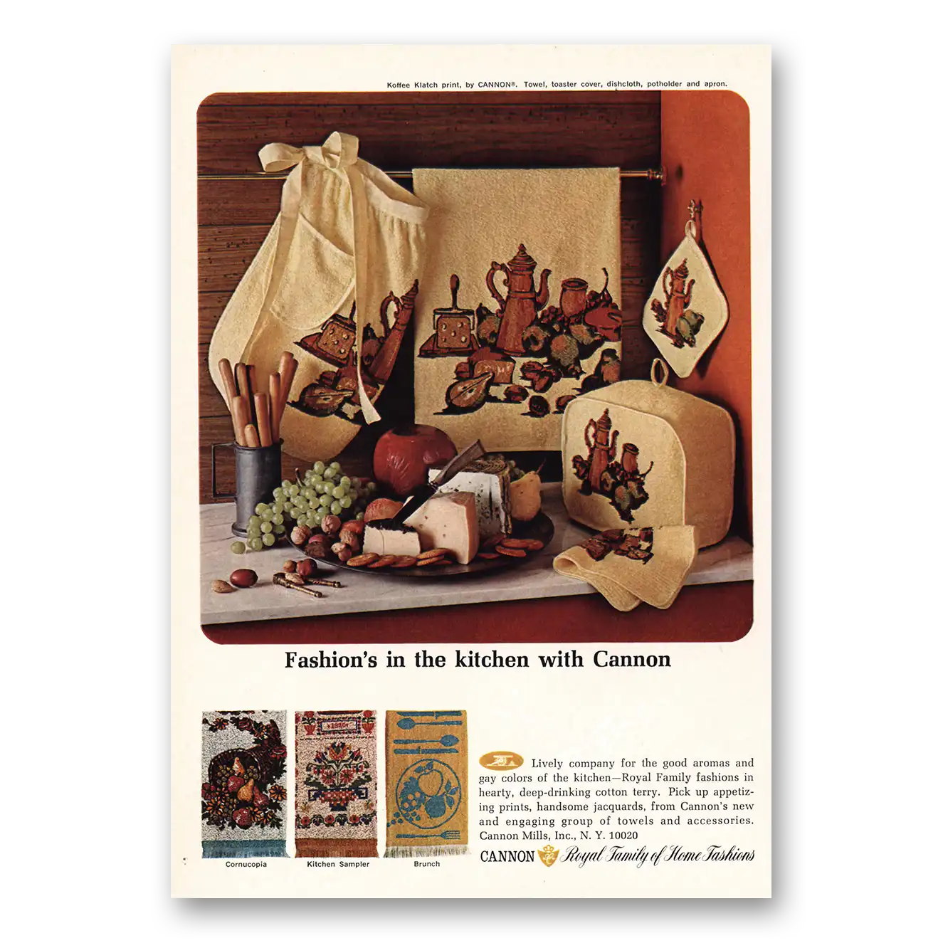 1966 Cannon Mills Fashions In the Kitchen Vintage Magazine Print Ad