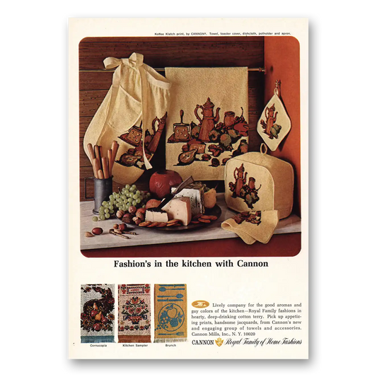 1966 Cannon Mills Fashions In the Kitchen Vintage Magazine Print Ad