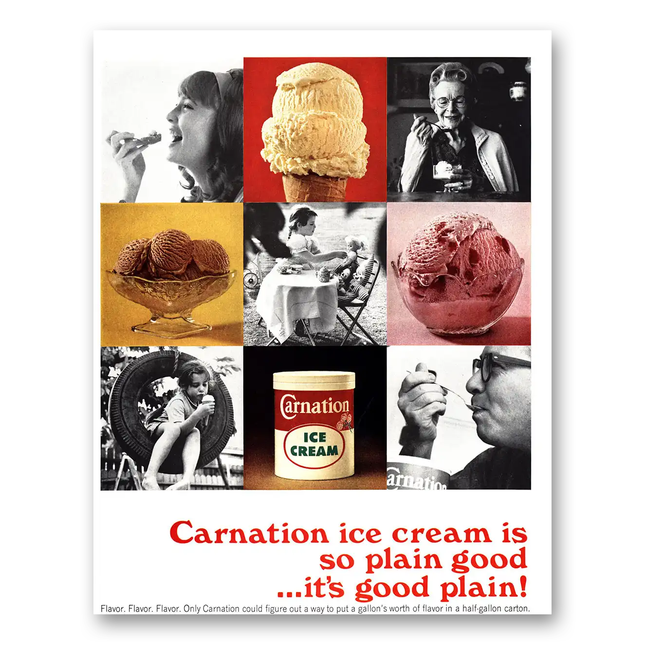 1966 Carnation Ice Cream So Plain Good Vintage Magazine Print Ad