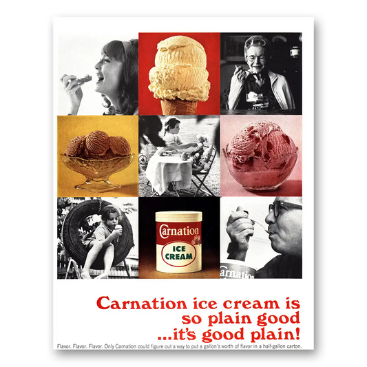 1966 Carnation Ice Cream So Plain Good Vintage Magazine Print Ad