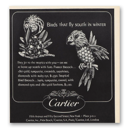 1966 Cartier Birds That Fly South In Winter Vintage Magazine Print Ad