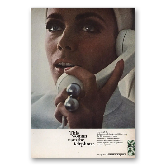 1966 Ma Griffe Perfume Woman Uses the Telephone Vintage Magazine Print Ad