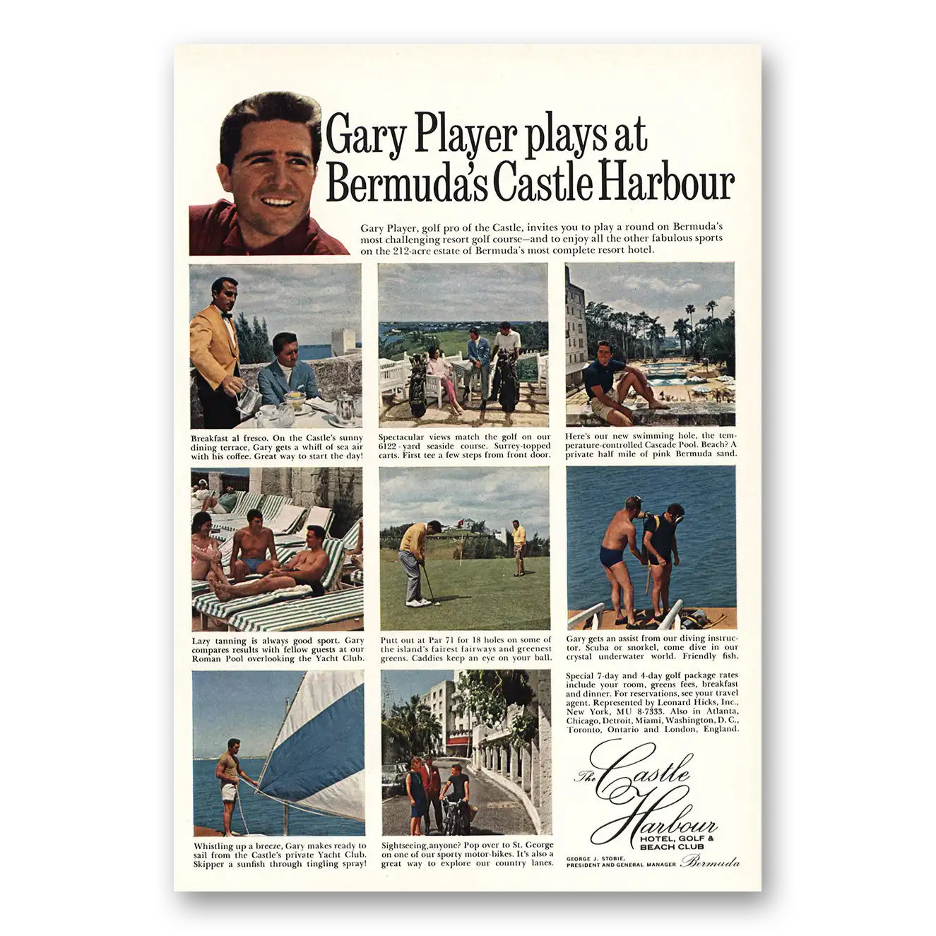 1966 Castle Harbour Gary Player Plays Vintage Magazine Print Ad