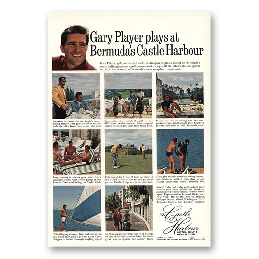 1966 Castle Harbour Gary Player Plays Vintage Magazine Print Ad