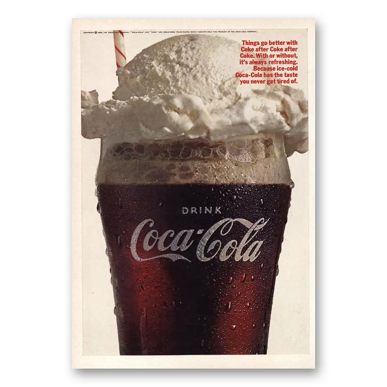 1966 Coca Cola Ice Cream Float Vintage Magazine Print Ad