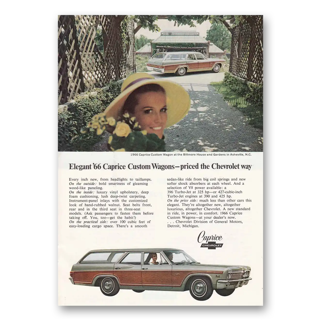 1966 Chevrolet Caprice Biltmore House and Gardens Asheville NC Vintage Magazine Print Ad