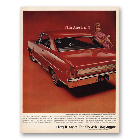 1966 Chevrolet Chevy II Nova SS Sport Coupe Plain Jane Vintage Magazine Print Ad