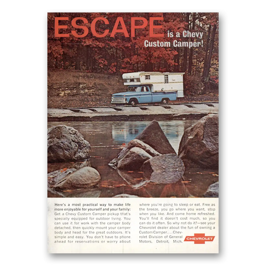 1966 Chevrolet Custom Camper Escape Is a Chevy Vintage Magazine Print Ad