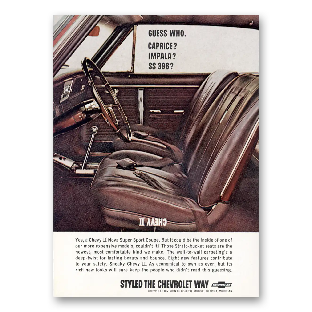 1966 Chevrolet Chevy II Nova Super Sport Coupe Guess Who Interior Vintage Magazine Print Ad