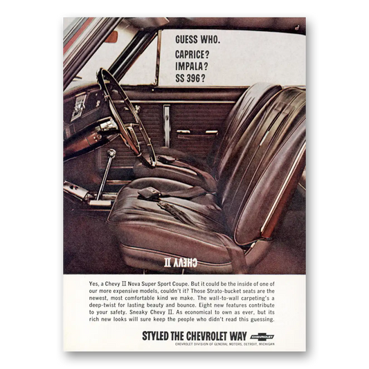 1966 Chevrolet Chevy II Nova Super Sport Coupe Guess Who Interior Vintage Magazine Print Ad