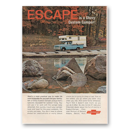 1966 Chevrolet Custom Camper Escape Is a Chevy Custom Camper Vintage Magazine Print Ad