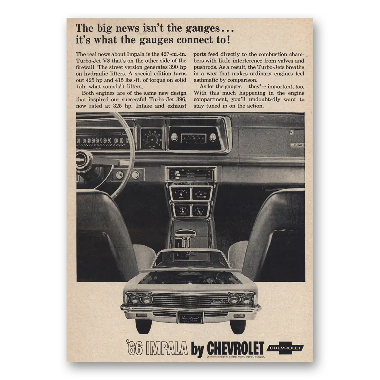 1966 Chevrolet Impala What the Gauges Connect To Vintage Magazine Print Ad