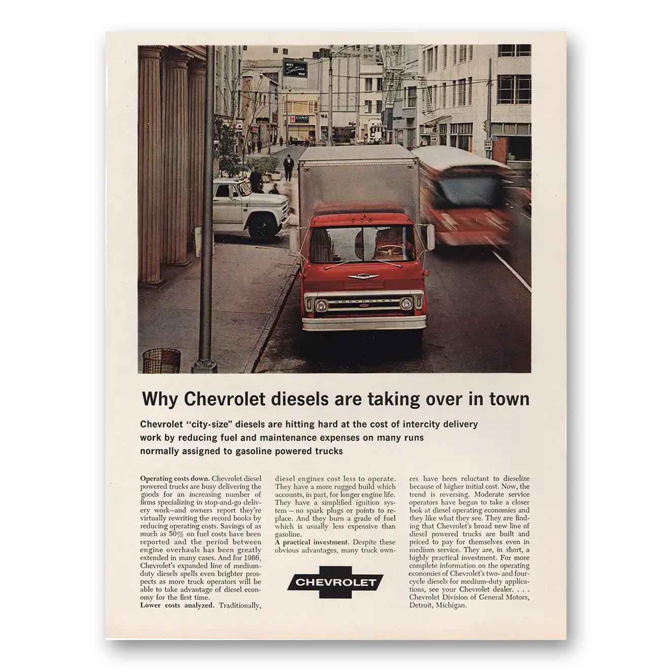 1966 Chevrolet Trucks Diesels Are Taking Over In Town Vintage Magazine Print Ad