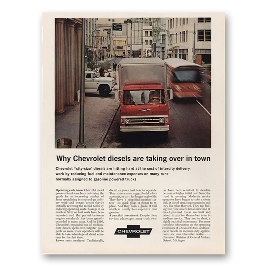 1966 Chevrolet Trucks Diesels Are Taking Over In Town Vintage Magazine Print Ad