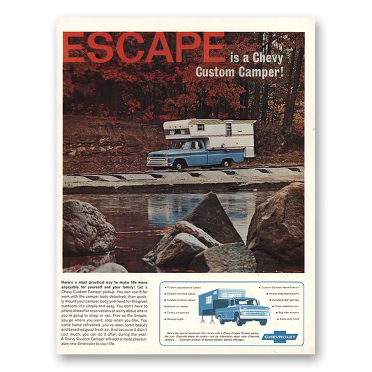 1966 Chevrolet Custom Camper Escape Vintage Magazine Print Ad