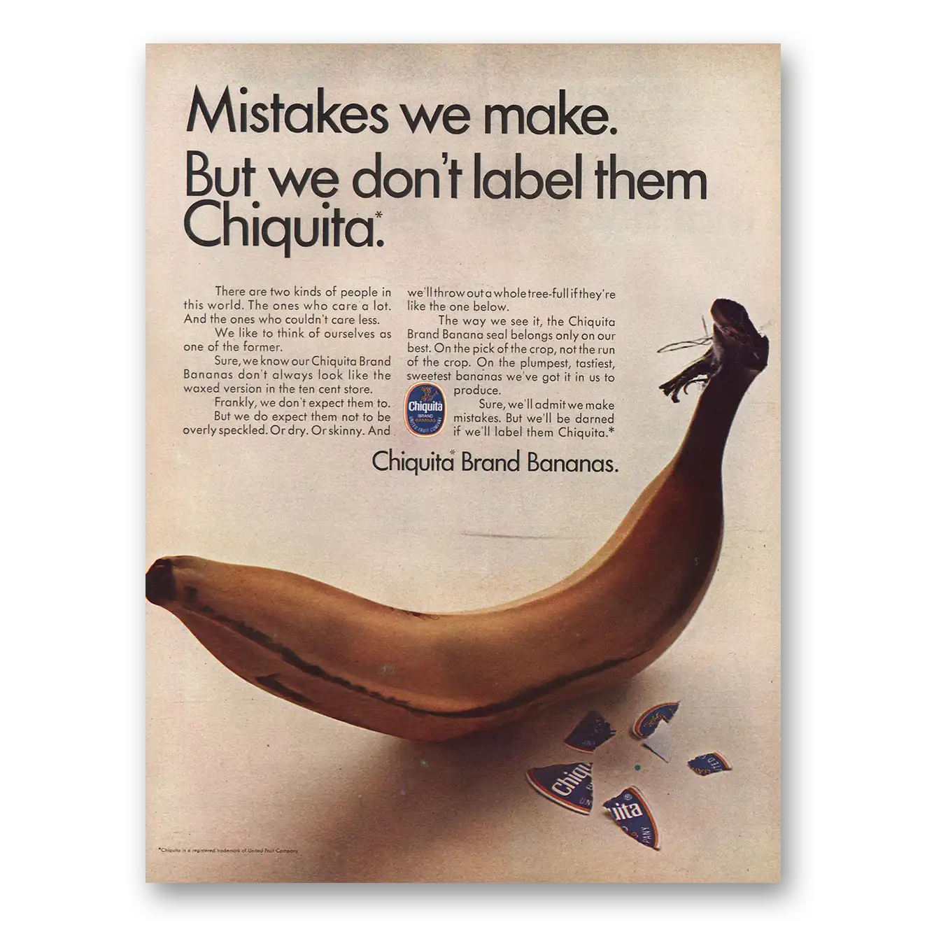 1966 Chiquita Banana Mistakes We Make But We Don't Label Vintage Magazine Print Ad