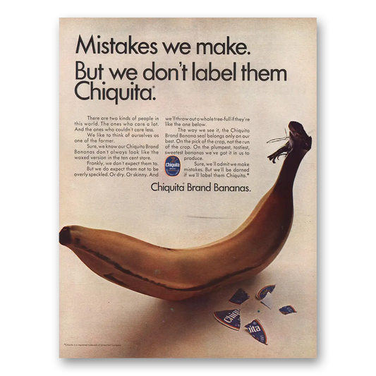 1966 Chiquita Banana Mistakes We Make But We Don't Label Vintage Magazine Print Ad