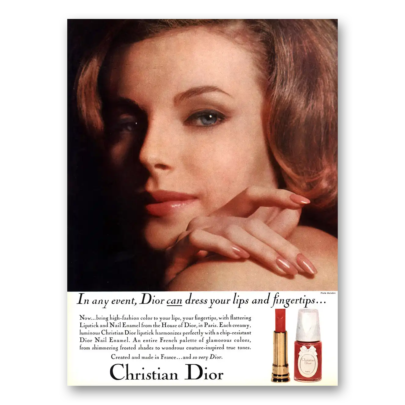 1966 Christian Dior Dress Your Lips and Fingertips Vintage Magazine Print Ad